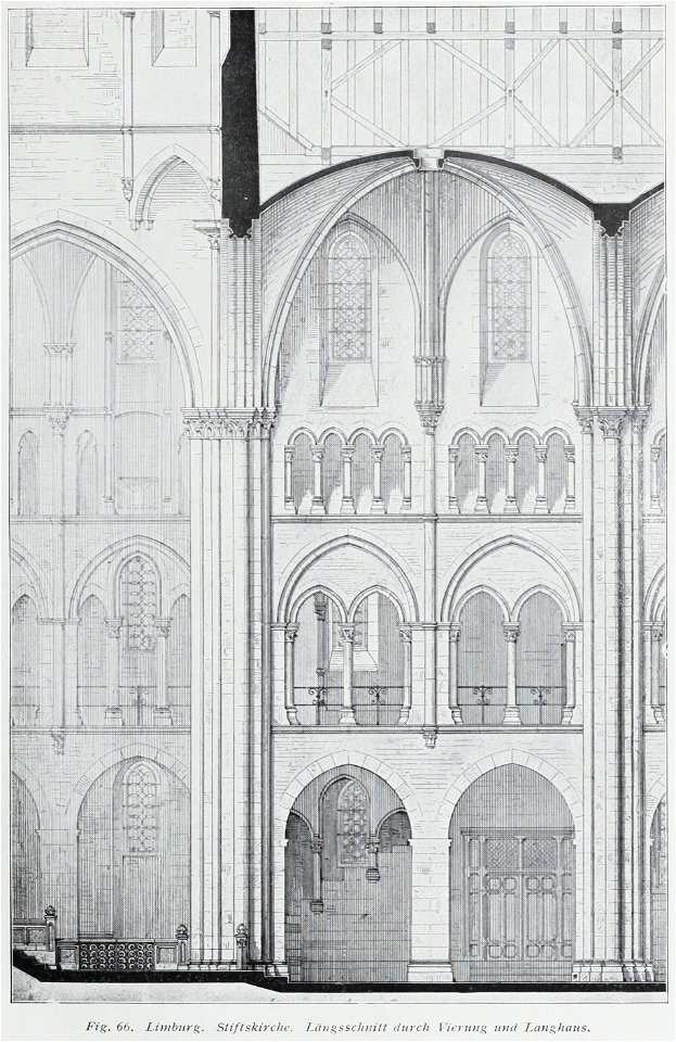 Luthmer III-066-Limburg Stiftkirche Längsschnitt durch Vierung und Langhaus