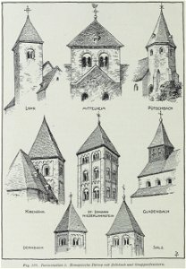 Luthmer VI-159-Turmstudien 1 Romanische Türme mit Zeltdach und Gruppenfenstern