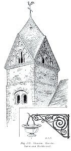Luthmer V - 131 - Nievern Kirche Turm und Weihwasserkessel
