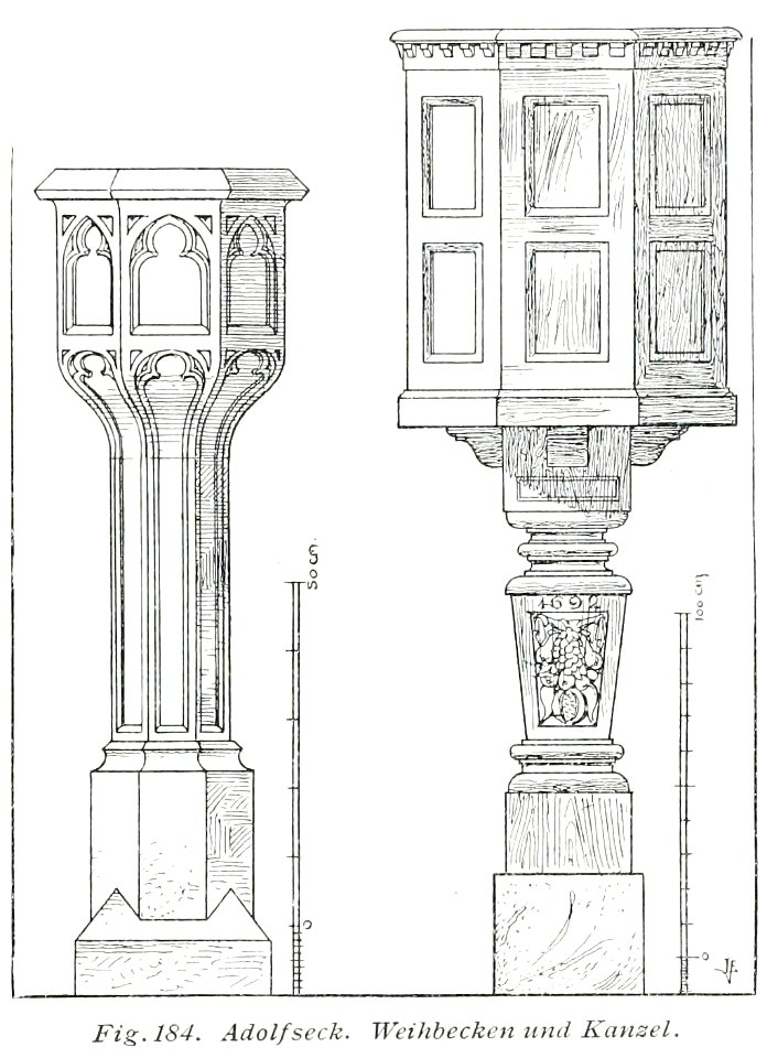 Luthmer V - 184 - Adolfseck Weihwasserbecken und Kanzel