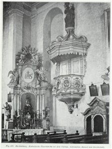 Luthmer IV-108-Hachenburg Katholische Pfarrkirche vor dem Umbau Seitenaltar Kanzel und Beichtstuhl