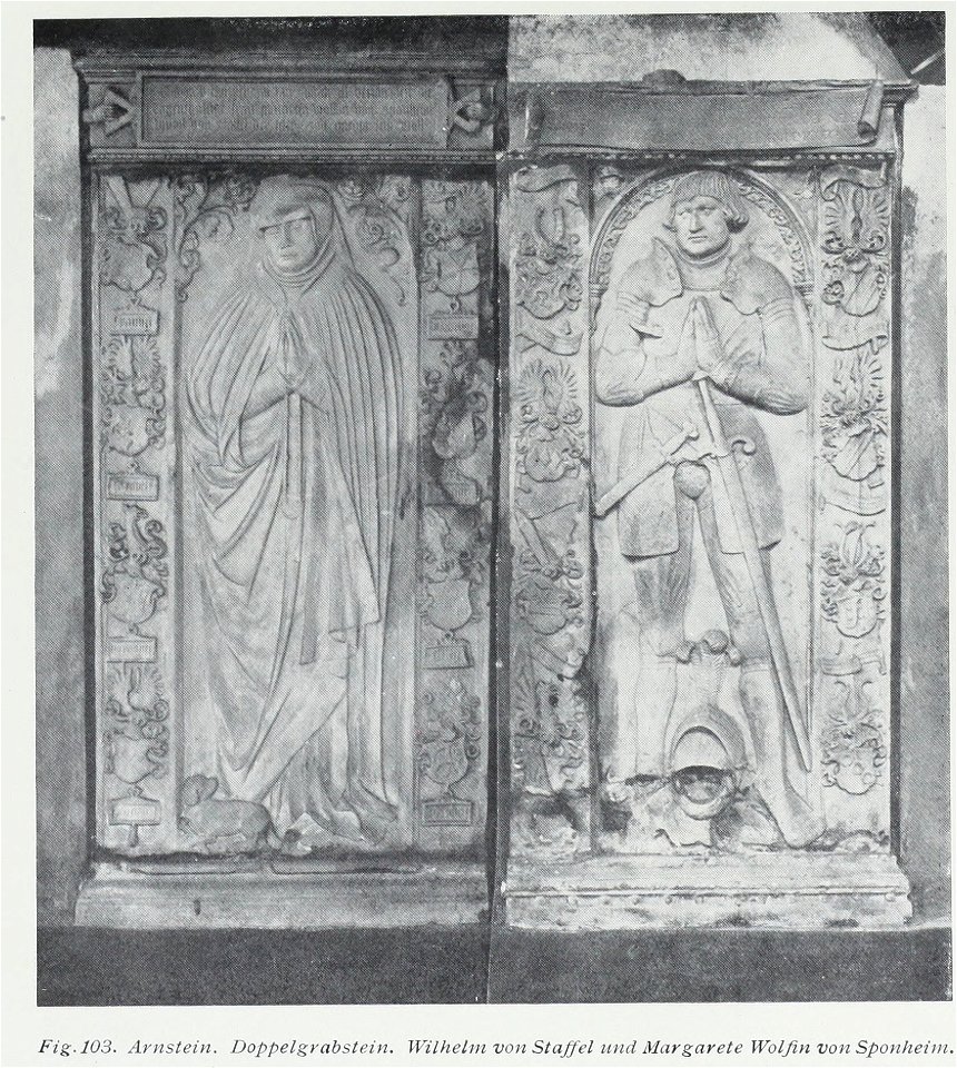 Luthmer VI-103-Arnstein Doppelgrabstein Wilhelm von Staffel und Margarete Wolfin von Sponheim