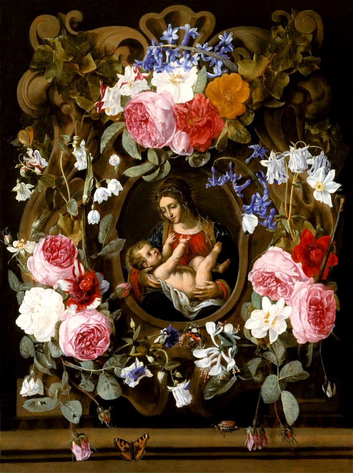 Carstian Luycks - Garland of Flowers with the Madonna and child