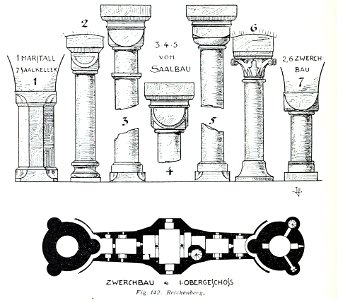 Luthmer V - 142 - Reichenberg Säulen und Grundriss Zwerchbau Obergeschoss