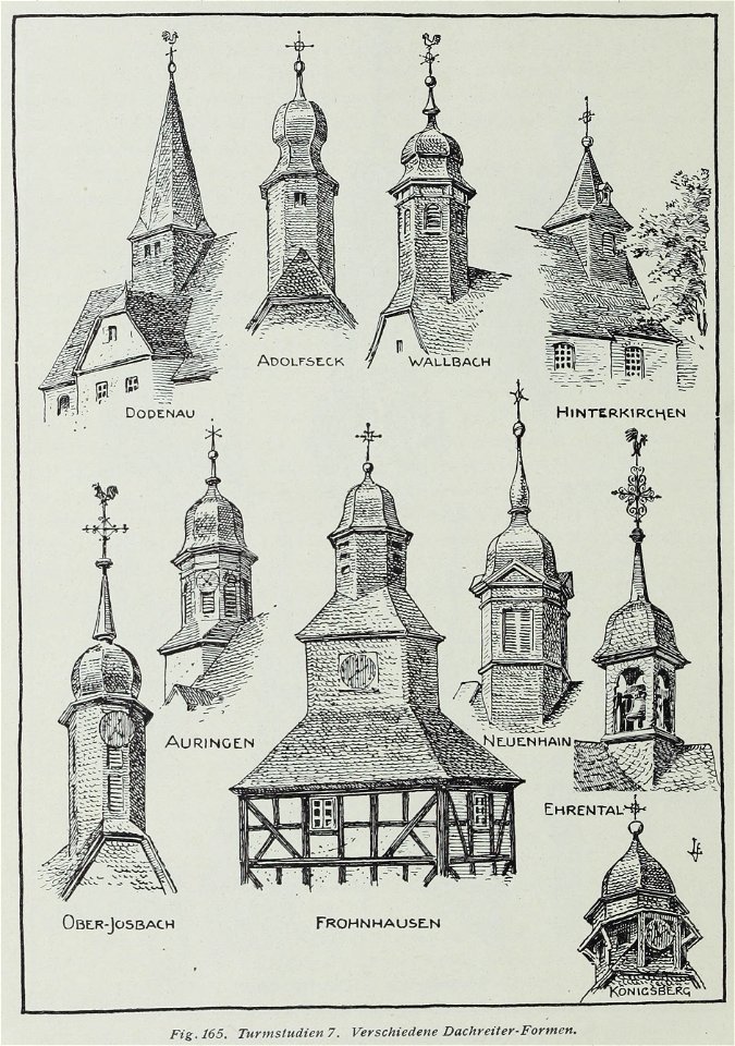 Luthmer VI-165-Turmstudien 7 verschiedene Dachreiter-Formen