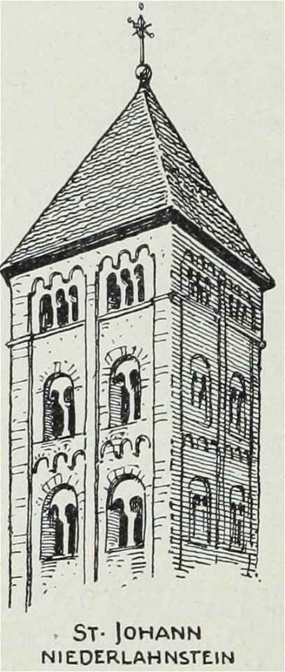 Luthmer VI-159e-Turmstudien 1 Romanische Türme mit Zeltdach und Gruppenfenstern-St Johann Niederlahnstein