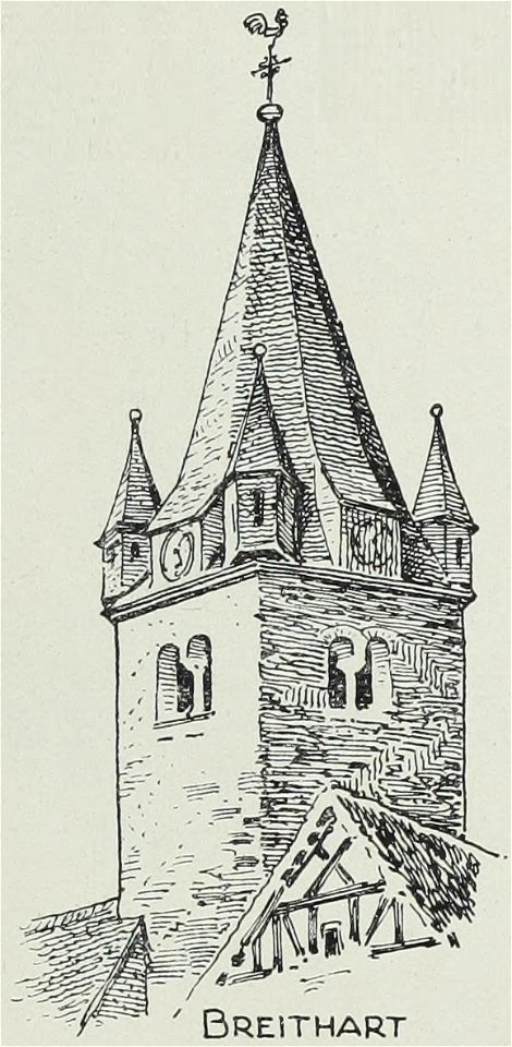 Luthmer VI-161d-Turmstudien 3 gotische Türme mit schlanker Pyramide und Wichhäusern-Breithart