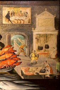 LWL Museum für Kunst und Kultur-Ludger tom Ring II (Umkreis)-Küchenstück mit Kalbskopf und Hochzeit zu Kana-Detail DSC5625