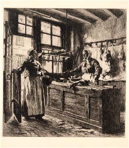 Léon Augustin Lhermitte (French, 1844-1925) - Interior of a Butcher Shop - 1978.134 - Cleveland Museum of Art. Free illustration for personal and commercial use.