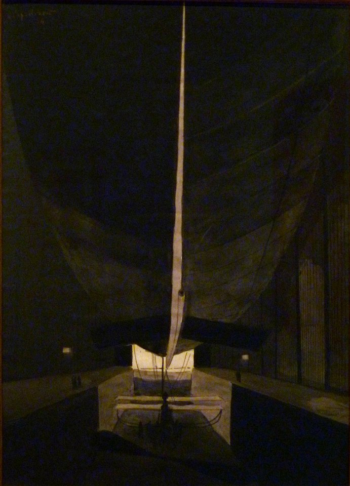 Léon Spilliaert (1910) - Het luchtschip Belgique II in zijn loods