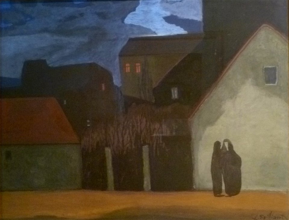 Léon Spilliaert 1922 - Figuren voor gevels bij avondlicht