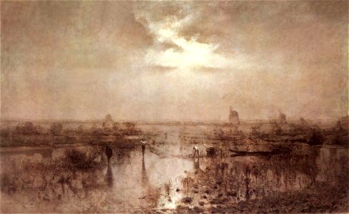 László Mednyánszky (1852-1919) Fishing on the Tisza