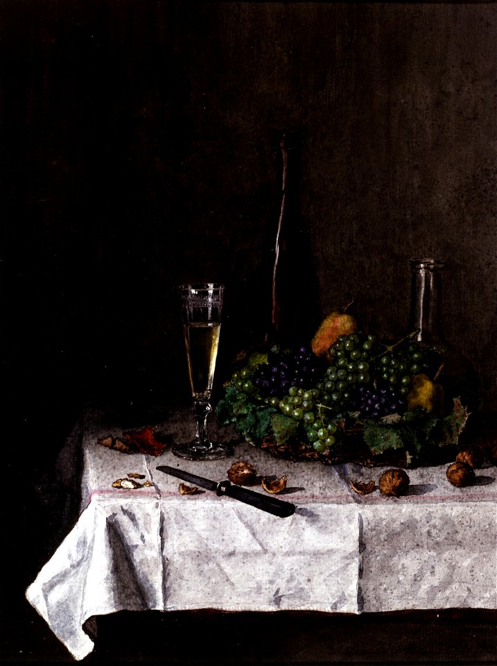 Léon Bonvin - Still Life - Basket of Grapes, Walnuts, and Knife - Walters 371529