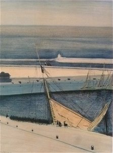 Léon Spilliaert 1909 - De vissershaven met gezonken boot