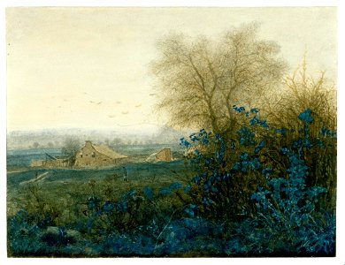 Léon Bonvin - Landscape with a Farmhouse and a Peasant Wheeling a Barrow - Google Art Project