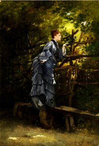 Léon Richet Woman looking over a fence
