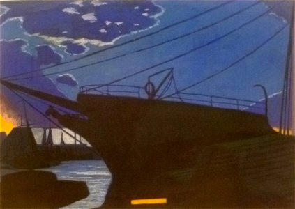 Léon Spilliaert 1922 - Zeilboot in de haven bij zonsondergang