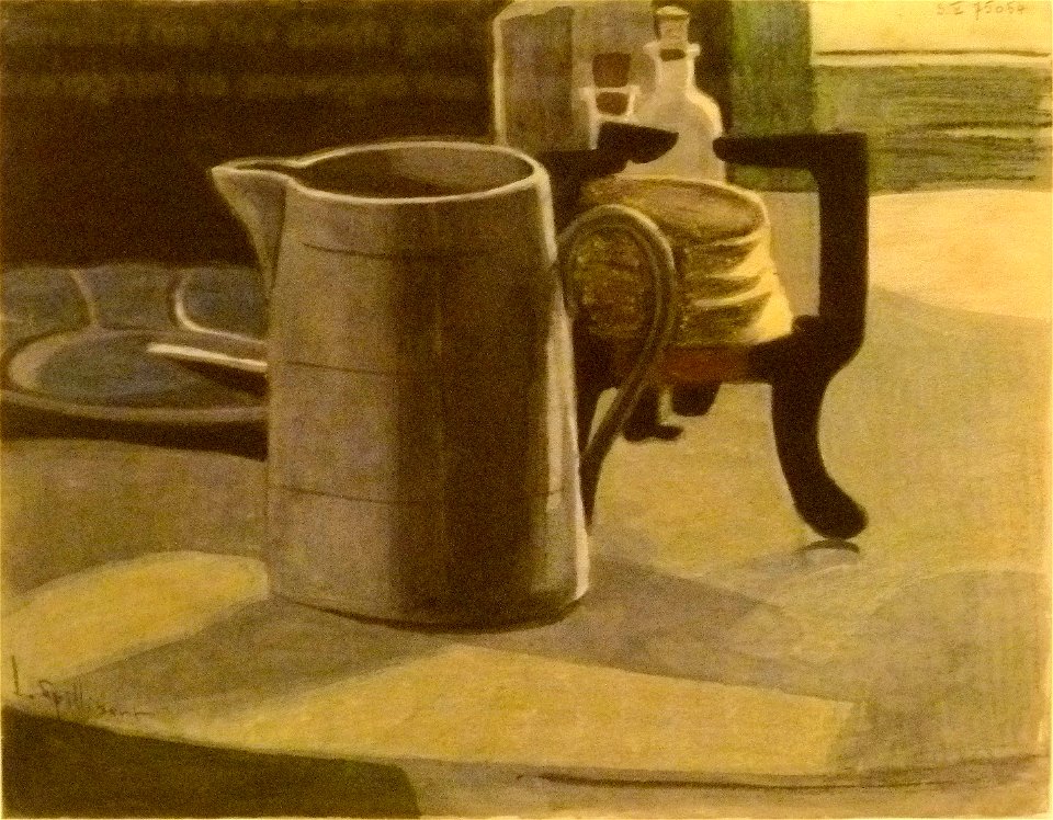 Léon Spilliaert (1907-1909) - Stilleven met een kan, driepikkel, bord en flesjes