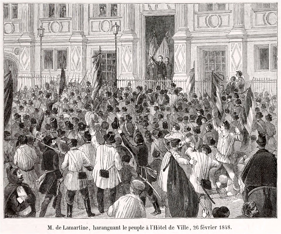 M. de Lamartine, haranguant le peuple à l'Hôtel de Ville, 26 février 1848