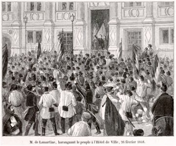 M. de Lamartine, haranguant le peuple à l'Hôtel de Ville, 26 février 1848