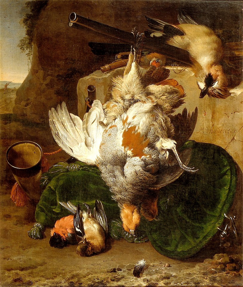 M. d' Hondecoeter - Twee patrijzen en andere dode vogels in een landschap - NK2712 - Cultural Heritage Agency of the Netherlands Art Collection