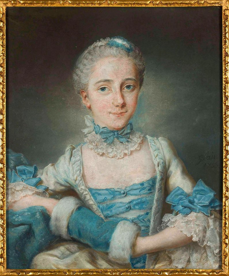 Léon-Pascal Glain - Portret damy w błękitnej sukni z mufką