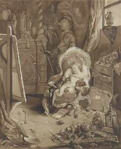 M Hoegel Atelier mit schlafendem Mädchen und Katze 1861