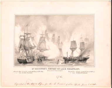 M'Donough's victory on Lake Champlain - after an action of 2 hours, & 2 minutes - lith. & pub. by Sarony & Major, 99 Nassau near Fulton St., N.York. LCCN2012645359