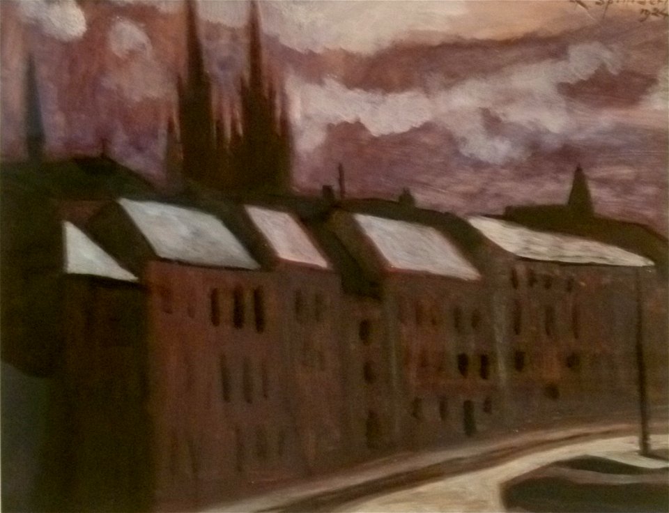 Léon Spilliaert 1924 - De besneeuwde kaai en de torens van de Sint-Petrus-en-Pauluskerk