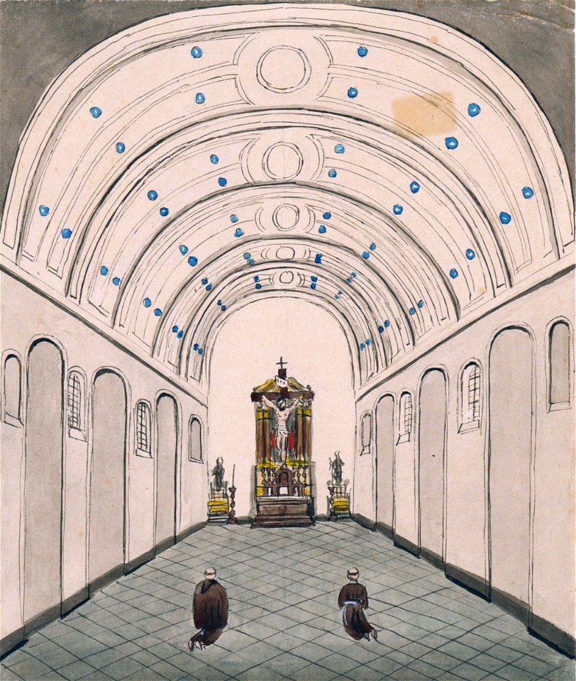 Maastricht, interieur kapel Capucijnenklooster (Ph v Gulpen, ca 1840)