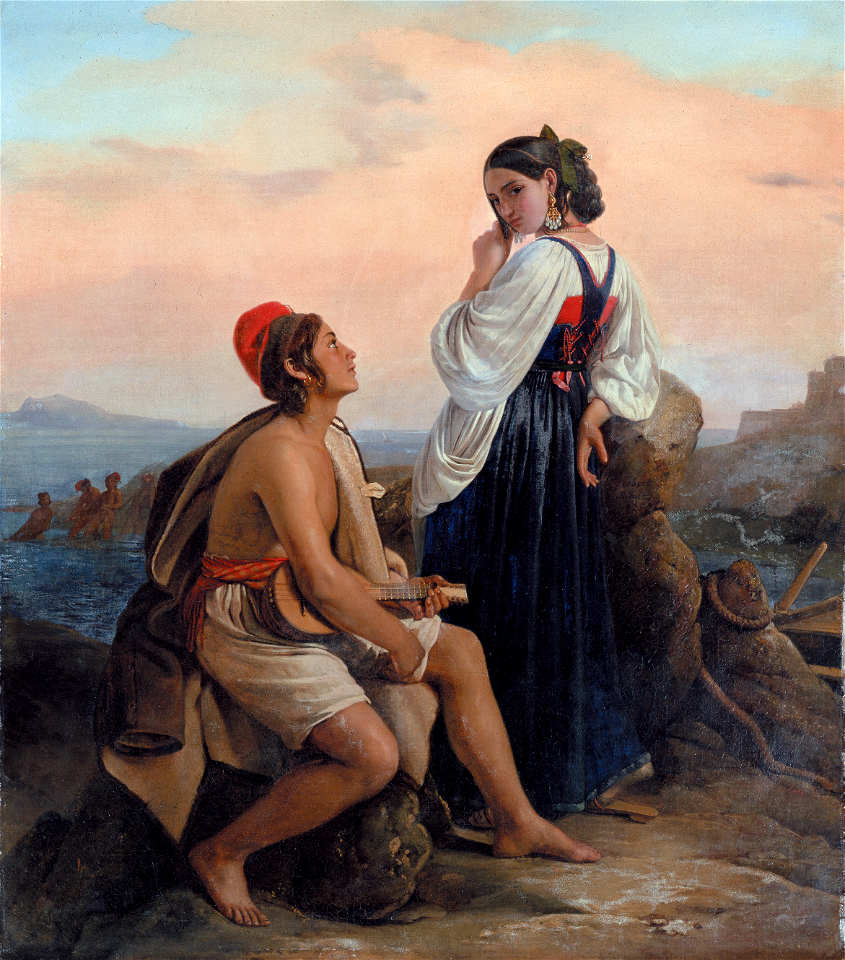 Léopold Robert, Marinier napolitain avec une jeune fille à l'île d'Ischia, 1825. Free illustration for personal and commercial use.