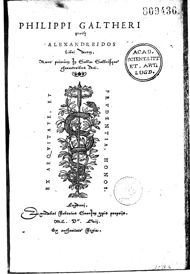 L’Alexandréide 1558 page de titre