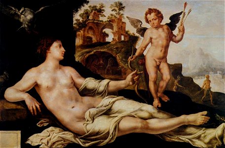 Maarten van Heemskerck - Venus and Cupid - WGA11310. Free illustration for personal and commercial use.