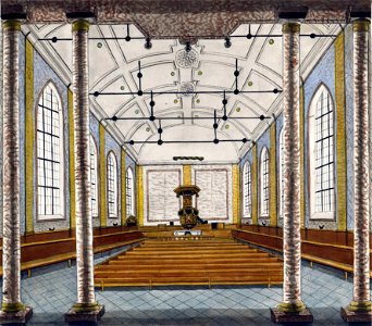 Maastricht, interieur Lutherse Kerk (Ph v Gulpen, ca 1850). Free illustration for personal and commercial use.