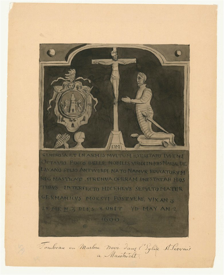 Maastricht, St-Servaaskerk, epitaaf Poccobello (Ph v Gulpen, ca 1840)
