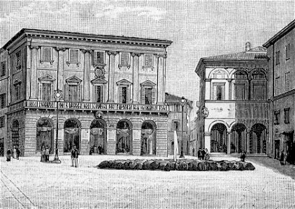 Macerata – Piazza Vittorio Emanuele e Palazzo del Municipio (xilografia)