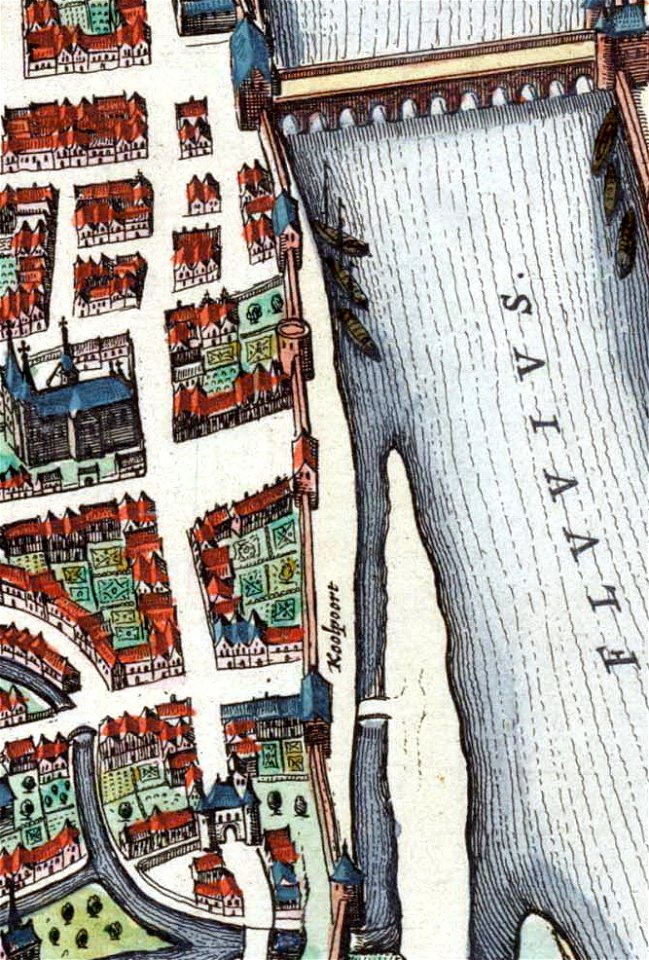 Maastricht, omgeving OLV-wal, detail kaart Atlas Maior,1652