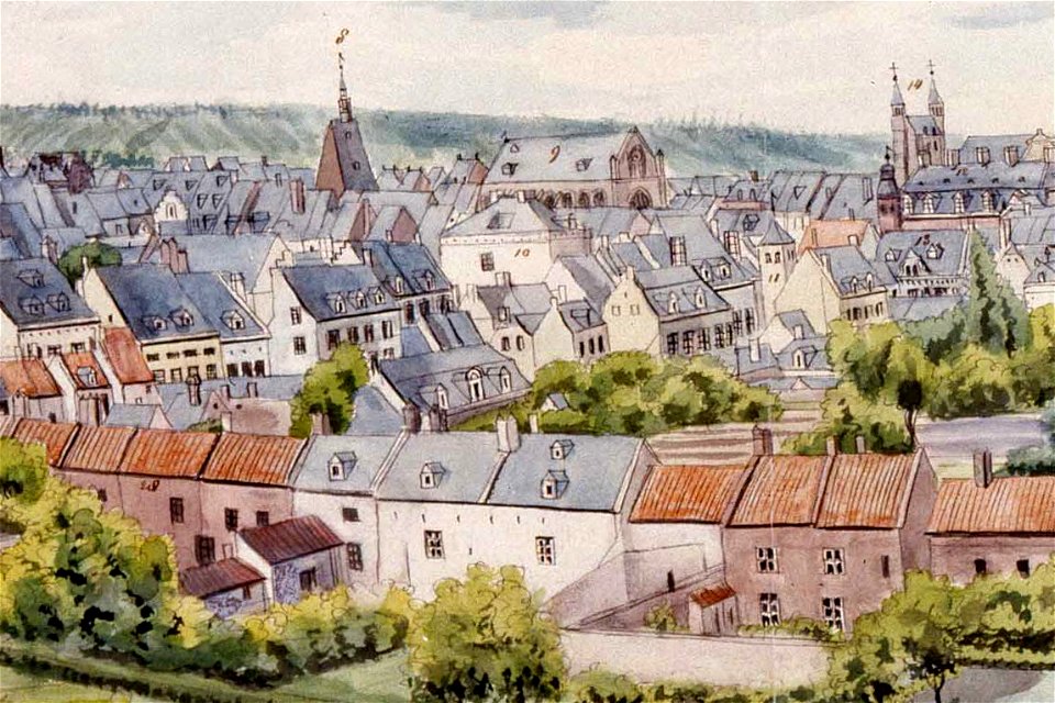 Maastricht, panorama vanuit het westen (Ph v Gulpen, ca 1845) - crop1