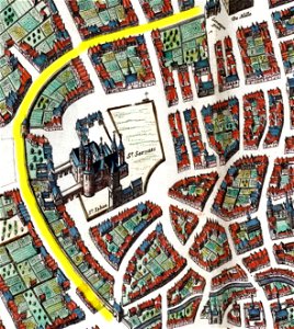 Maastricht, omgeving Vrijthof, detail kaart Joan Blaeu, 1649 (Atlas van Loon, 1652)
