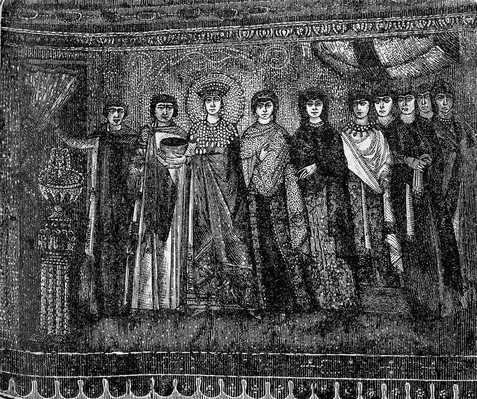L’imperatrice Teodora e le dame di Corte, musaico in San Vitale