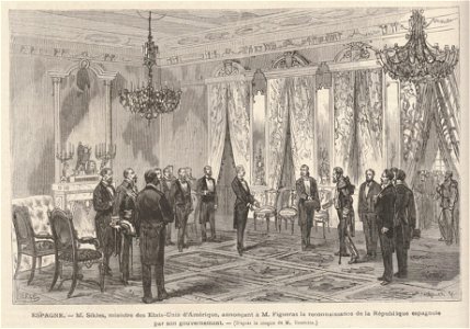 M. Sikles, ministre des Etats-Unis d'Amérique, annonçant à M. Figueras la reconnaissance de la République espagnole par son gouvernement, de Vierge