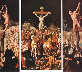 Maarten van Heemskerck - Crucifixion (Triptych) - WGA11313. Free illustration for personal and commercial use.