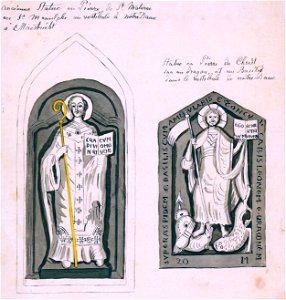 Maastricht, OLV-kerk, romaanse reliëfs noordwestportaal (Ph v Gulpen, ca 1840)