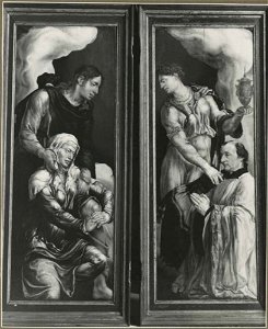 Maarten van Heemskerck - Maria en Johannes de Evangelist (links), Maria Magdalena met stichter (rechts) - NG6508.2 - National Gallery