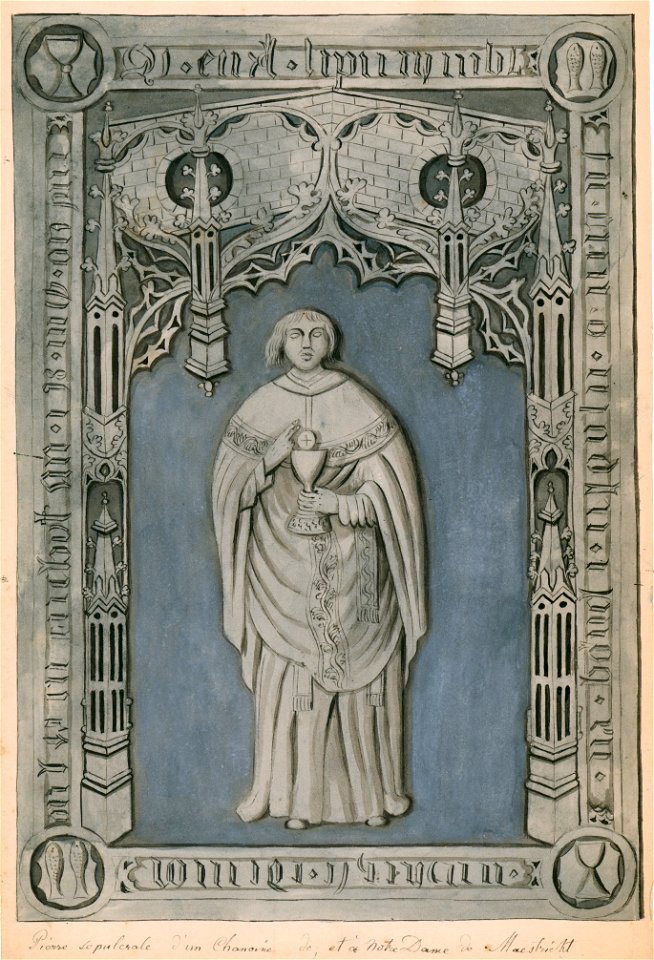 Maastricht, OLV-kerk, grafsteen v kanunnik2 (Ph v Gulpen, ca 1840)