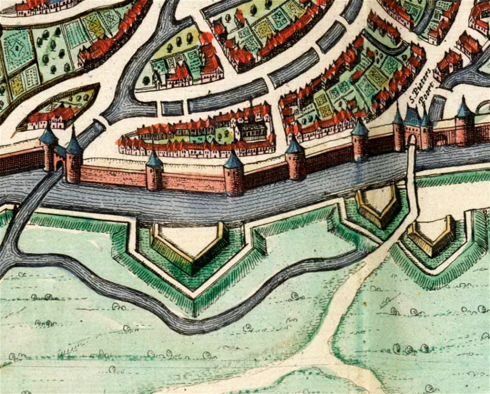 Maastricht, omgeving Nieuwenhofwal, detail kaart Joan Blaeu, 1649 (Atlas van Loon, 1652)