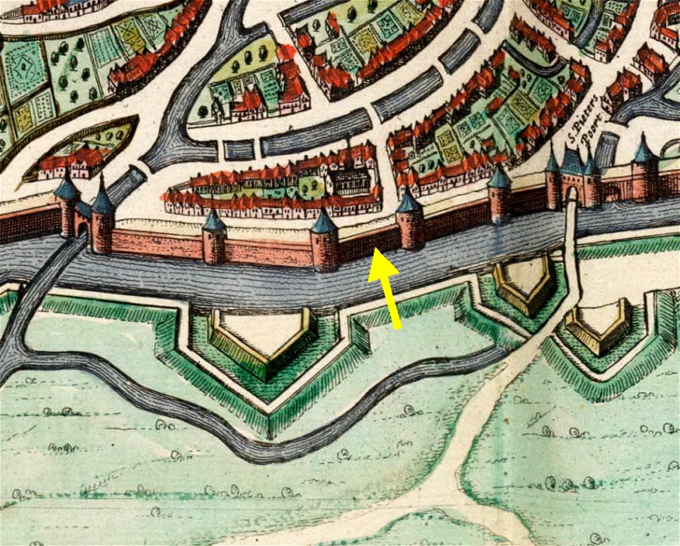 Maastricht, omgeving Nieuwenhofpoortje, detail kaart Joan Blaeu, 1649 (Atlas van Loon, 1652)