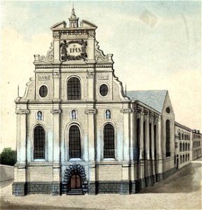 Maastricht, reconstructie Jezuïetenkerk (Ph v Gulpen, 1846). Free illustration for personal and commercial use.
