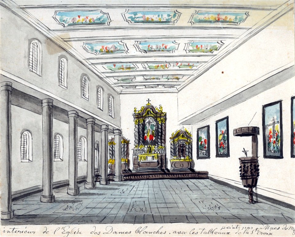Maastricht, interieur kapel Wittevrouwenklooster (Ph v Gulpen, ca 1840, reconstructie situatie in 1796)