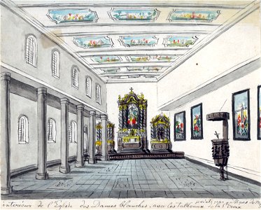 Maastricht, interieur kapel Wittevrouwenklooster (Ph v Gulpen, ca 1840, reconstructie situatie in 1796)